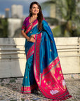 Rama Blue Soft Traditional Silk Saree with Zari Woven Cow Motifs and Pichwai Pallu