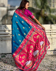 Rama Blue Soft Traditional Silk Saree with Zari Woven Cow Motifs and Pichwai Pallu