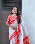 Cream Soft Traditional Silk Saree with Zari Woven Cow Motifs and Pichwai Pallu