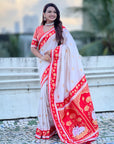 Cream Soft Traditional Silk Saree with Zari Woven Cow Motifs and Pichwai Pallu