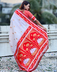 Cream Soft Traditional Silk Saree with Zari Woven Cow Motifs and Pichwai Pallu
