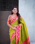 Mehendi Green Soft Traditional Silk Saree with Zari Woven Cow Motifs and Pichwai Pallu