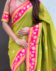 Mehendi Green Soft Traditional Silk Saree with Zari Woven Cow Motifs and Pichwai Pallu