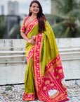 Mehendi Green Soft Traditional Silk Saree with Zari Woven Cow Motifs and Pichwai Pallu
