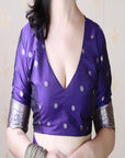Violet Banarasi Silver Zari Woven Soft Silk Saree