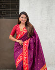 Wine Rajhans Paithani Silk Contrast Zari Woven Saree