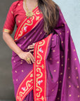 Wine Rajhans Paithani Silk Contrast Zari Woven Saree