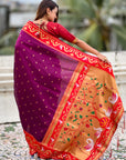 Wine Rajhans Paithani Silk Contrast Zari Woven Saree