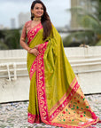 Mehendi Green Rajhans Paithani Silk Contrast Zari Woven Saree