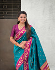Dark Blue Rajhans Paithani Silk Contrast Zari Woven Saree