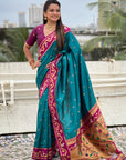 Dark Blue Rajhans Paithani Silk Contrast Zari Woven Saree