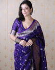 Violet Banarasi Silver Zari Woven Soft Silk Saree