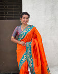 Orange Rajhans Paithani Silk Contrast Zari Woven Saree