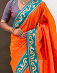 Orange Rajhans Paithani Silk Contrast Zari Woven Saree