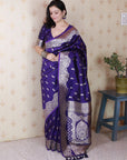 Violet Banarasi Silver Zari Woven Soft Silk Saree
