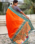 Orange Rajhans Paithani Silk Contrast Zari Woven Saree