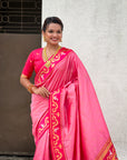 Baby Pink Rajhans Paithani Silk Contrast Zari Woven Saree