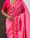 Baby Pink Rajhans Paithani Silk Contrast Zari Woven Saree