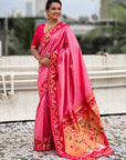 Baby Pink Rajhans Paithani Silk Contrast Zari Woven Saree