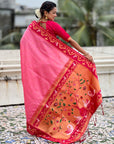 Baby Pink Rajhans Paithani Silk Contrast Zari Woven Saree