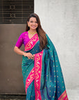 Peacock Blue Rajhans Paithani Silk Contrast Zari Woven Saree
