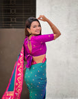 Peacock Blue Rajhans Paithani Silk Contrast Zari Woven Saree