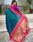 Peacock Blue Rajhans Paithani Silk Contrast Zari Woven Saree