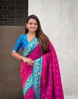 Magenta Rajhans Paithani Silk Contrast Zari Woven Saree