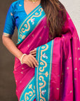 Magenta Rajhans Paithani Silk Contrast Zari Woven Saree