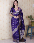 Violet Banarasi Silver Zari Woven Soft Silk Saree