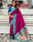Magenta Rajhans Paithani Silk Contrast Zari Woven Saree