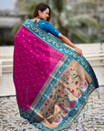 Magenta Rajhans Paithani Silk Contrast Zari Woven Saree