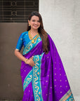 Purple Rajhans Paithani Silk Contrast Zari Woven Saree