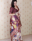 Maroon Tussar Silk Detailed Kalamkari Figure Printed Saree with Zari Woven Border