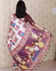 Maroon Tussar Silk Detailed Kalamkari Figure Printed Saree with Zari Woven Border