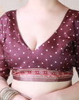 Maroon Tussar Silk Detailed Kalamkari Figure Printed Saree with Zari Woven Border
