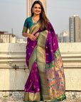 Purple Maharashtrian Paithani Silk Zari Woven Nath Contrast Saree