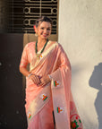 Light Pink Organza Silk Paithani Fusion Rajhans Border and Pallu
