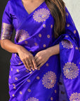 Violet Soft Silk Dual Zari Woven Saree with Peacock Border