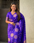 Violet Soft Silk Dual Zari Woven Saree with Peacock Border