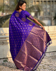 Violet Soft Silk Dual Zari Woven Saree with Peacock Border