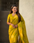 Mehendi Green Soft Silk Dual Zari Woven Saree with Peacock Border