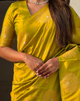 Mehendi Green Soft Silk Dual Zari Woven Saree with Peacock Border