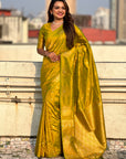 Mehendi Green Soft Silk Dual Zari Woven Saree with Peacock Border