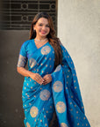 Blue Soft Silk Dual Zari Woven Saree with Peacock Border