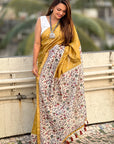 Gold Katki Silk Kalamkari Printed Saree with Zari Woven Border