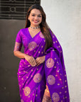 Purple Soft Silk Dual Zari Woven Saree with Peacock Border