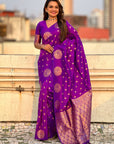 Purple Soft Silk Dual Zari Woven Saree with Peacock Border