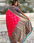 Pink Soft Silk Meenakari Sunflower Butti Zari Woven Saree