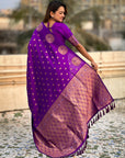 Purple Soft Silk Dual Zari Woven Saree with Peacock Border